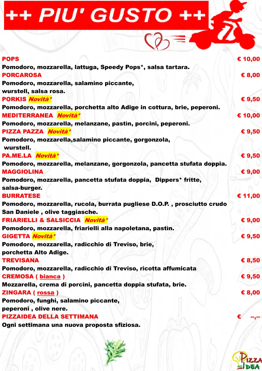 Listino online : Menu Nuovo listino Pizzaidea Ceggia